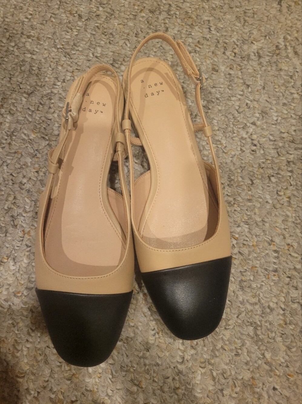 A NEW DAY  Two-Tone Beige and Black Slingback Flats 7.5